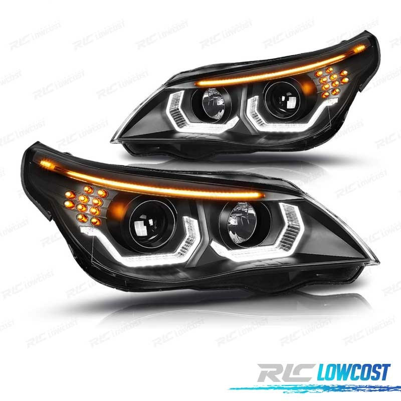 PHARES POUR BMW E60 E61 ANGEL EYES LED U HALO FOND NOIR 03-08