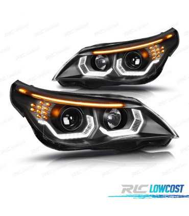 PHARES BMW E60 E61 03-07 ANGEL EYES LED U HALO FOND NOIR
