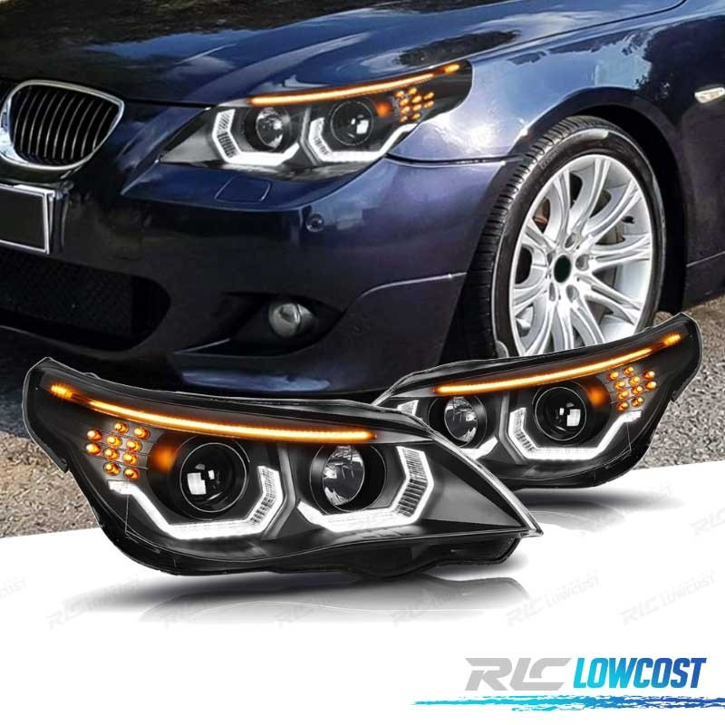 PHARES POUR BMW E60 E61 ANGEL EYES LED U HALO FOND NOIR 03-08