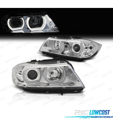 PHARES BMW E90 E91 05-08 XENON ANGEL EYES U 3D LED FOND CHROME