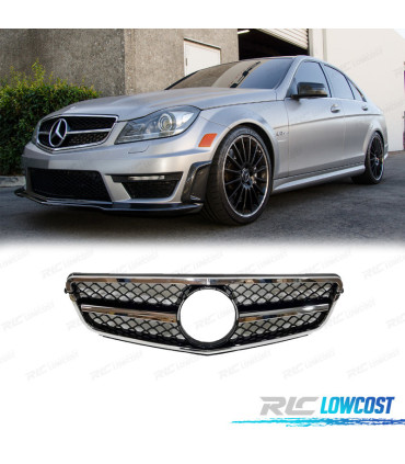 CALANDRE MERCEDES W204 11-14 LOOK AMG C63 NOIR CHROMÉ