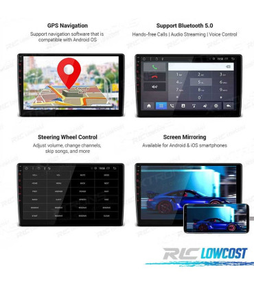 AUTORADIO GPS 2DIN ANDROID 9.0 LCD TACTILE 10" CARPLAY USB DUAL ZONE
