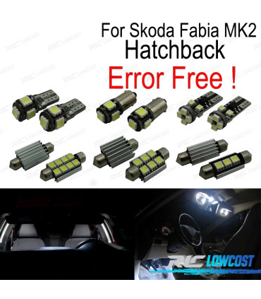 KIT 15 AMPOULES LED INTÉRIEUR POUR SKODA FABIA 2 MK2 MK II BERLINE 08-14