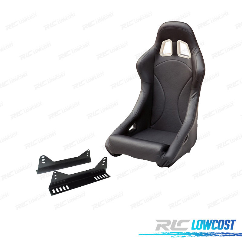 Siège Baquet Sport AUTO-STYLE 'BS1' Noir - Dossier Fixe Polyester Avec Glissières Incluses