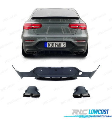 DIFFUSEUR ARRIÈRE MERCEDES CLASSE GLC C253 COUPE 16-19 LOOK GLC63 + EMBOUT D´ÉCHAPPEMENT NOIR