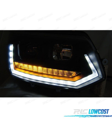 PHARES POUR VOLKSWAGEN VW T5 GP 09-14  DRL + CLIGNOTANTS LED DYNAMIQUES NOIR