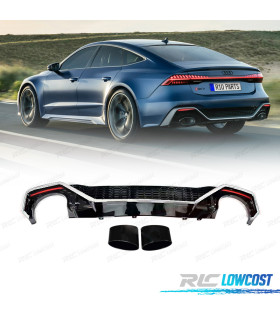DIFFUSEUR ARRIÈRE AUDI A7 19-23 LOOK RS7 NOIR BRILLANT ET CHROMÉE