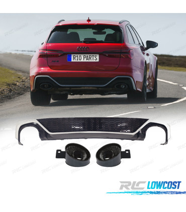 DIFFUSEUR ARRIÈRE AUDI A6 18-22 LOOK RS6 NOIR CHROMÉE + EMBOUTS