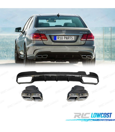 DIFUSEUR MERCEDES CLASSE E W212 13-16 LOOK AMG E63 + EMBOUTS D'ÉCHAPPEMENT CHROMÉS