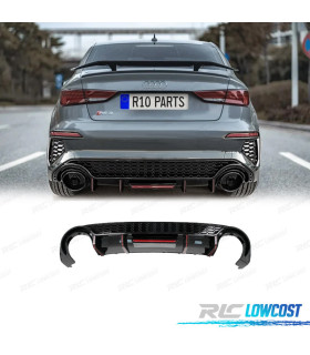 DIFUSEUR AUDI A3 20- LOOK RS3 AVEC FEU STOP NOIR BRILLANT + LIGNE D'ÉCHAPPEMENT