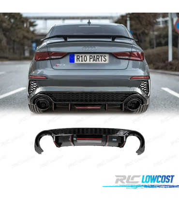 DIFUSEUR AUDI A3 21- LOOK RS3 AVEC FEU STOP NOIR BRILLANT + LIGNE D'ÉCHAPPEMENT