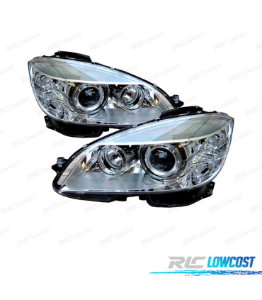 PHARES XENON MERCEDES C W204 07-11 FOND CHROMÉ