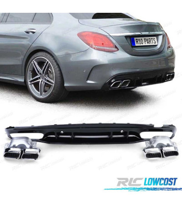 DIFFUSEUR MERCEDES CLASSE C W205 BERLINE 18-21 NOIR BRILLANT + EMBOUTS D'ÉCHAPPEMENT LOOK AMG C63