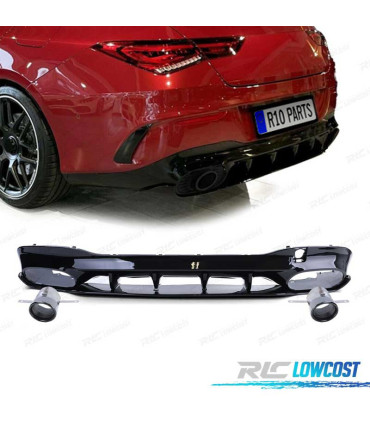 DIFFUSEUR ARRIÈRE MERCEDES CLA C118 19-23 AMG NOIR BRILLANT + EMBOUT D´ÉCHAPPEMENT