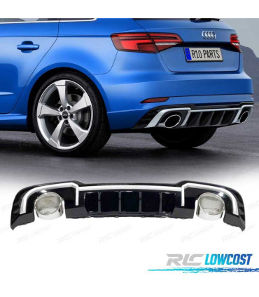 DIFFUSEUR AUDI A3 8V SPORTBACK S LINE 16-20 LOOK RS3 + EMBOUTS D´ÉCHAPPEMENT