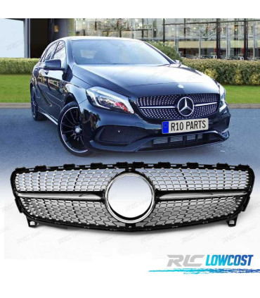 CALANDRE MERCEDES CLASSE A W176 16-18 LOOK DIAMOND NOIR CHROMÉ
