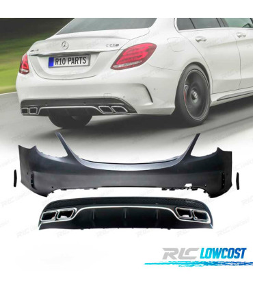 PARE-CHOCS ARRIÈRE MERCEDES W205 LOOK C63 14-18 EMBOUTS D'ÉCHAPPEMENT