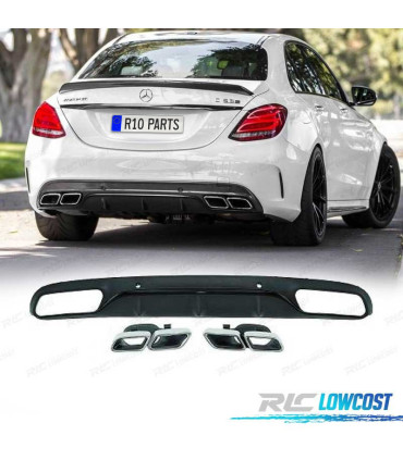 DIFFUSEUR MERCEDES CLASSE C W205 14-18 LOOK AMG C63 + EMBOUTS D´ÉCHAPPEMENT