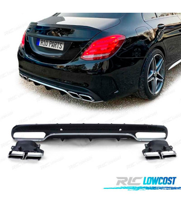 DIFFUSEUR MERCEDES CLASSE C W204 14-18 LOOK AMG C63 BERLINE + EMBOUTS D´ÉCHAPPEMENT