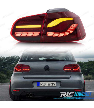FEUX ARRIÈRE FULL LED VOLKSWAGEN VW GOLF 6 LIGHT BAR OLED DINAMIQUES ROUGE FONCE