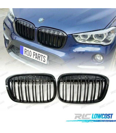 DOUBLE CALANDRE POUR BMW X1 F48 15- LOOK M4 NOIR BRILLANT