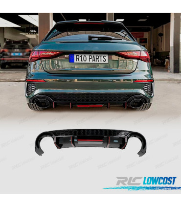 DIFFUSEUR AUDI A3 21- LOOK RS3 FEU STOP NOIR BRILLANT + LIGNE D'ÉCHAPPEMENT HATCHBACK