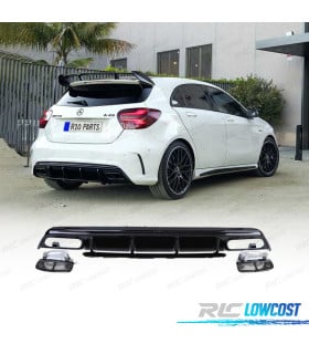 DIFFUSEUR MERCEDES CLASSE A W176 15-18 LOOK A-45 AMG NOIR BRILLANT + EMBOUT D´ÉCHAPPEMENT