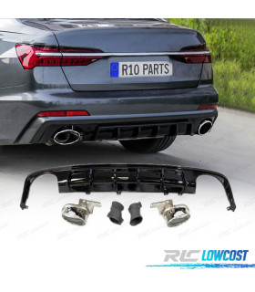 DIFFUSEUR AUDI A6 C8 AVANT 19-21 LOOK RS6 NOIR BRILLANT + EMBOUTS D'ÉCHAPPEMENT