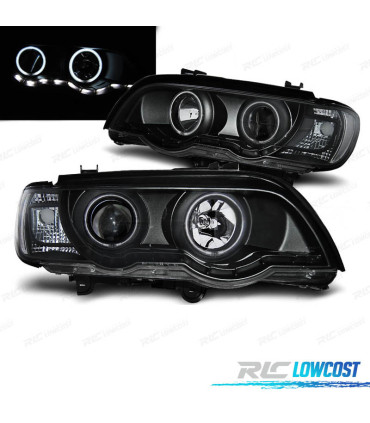 PHARES XÉNON BMW X5 E53 99-03 ANGEL EYES FOND NOIR CCFL