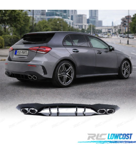 DIFFUSEUR MERCEDES CLASSE A W177 18- LOOK AMG A45 NOIR BRILLANT + EMBOUT D'ÉCHAPPEMENT CHROME