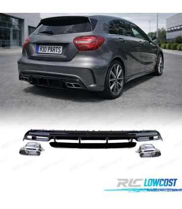 DIFFUSEUR MERCEDES CLASSE A W176 LOOK AMG A45 NOIR BRILLANT + EMBOUTS D'ÉCHAPPEMENT