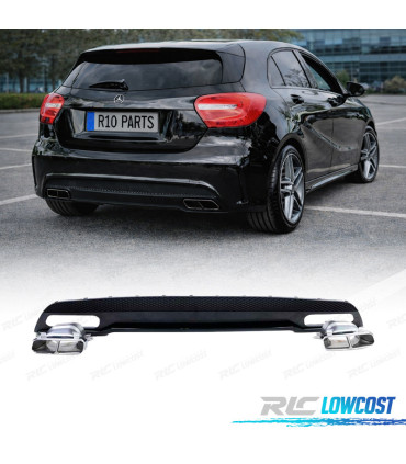 DIFFUSEUR MERCEDES CLASSE A W176 12-15 LOOK AMG A45 + EMBOUTS D'ÉCHAPPEMENT CHROMÉS