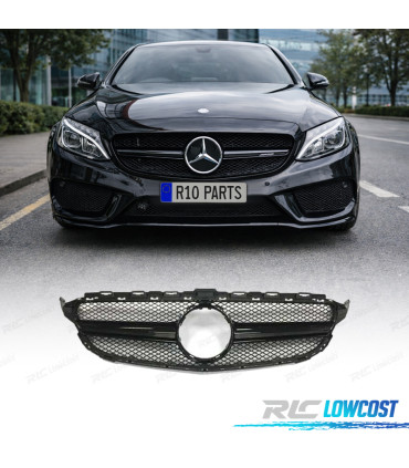 GRILLE MERCEDES W205 14-18 LOOK AMG C63 CAMÉRA NOIR BRILLANT