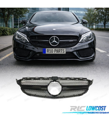 GRILLE MERCEDES W205 14-18 LOOK AMG C63 NOIR BRILLANT CAMÉRA