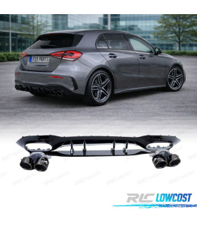 DIFFUSEUR MERCEDES CLASSE A W177 18- LOOK AMG A45 NOIR BRILLANT + EMBOUTS D'ÉCHAPPEMENT