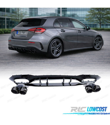 DIFFUSEUR MERCEDES CLASSE A W177 18- LOOK AMG A45 NOIR BRILLANT + EMBOUTS D'ÉCHAPPEMENT