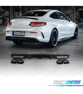 DIFFUSEUR MERCEDES CLASSE C C205 COUPÉ 15-18 LOOK AMG PDC NOIR + SORTIES D'ÉCHAPPEMENT