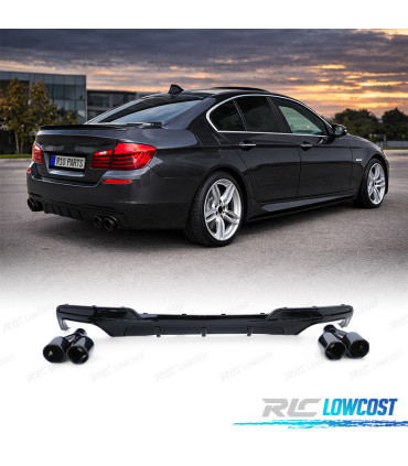 DIFFUSEUR BMW F10 F11 LOOK M PERFORMANCE NOIR BRILLANT + EMBOUTS D'ÉCHAPPEMENT NOIRS RONDS