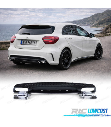 DIFFUSEUR MERCEDES CLASSE A W176 LOOK AMG A45 NOIR BRILLANT + EMBOUTS D'ÉCHAPPEMENT CHROMÉS