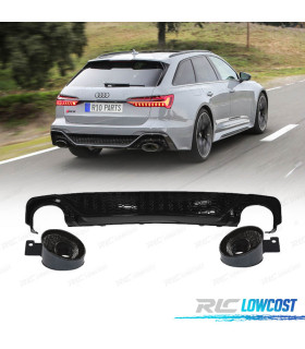DIFFUSEUR ARRIÈRE AUDI A6 18-22 LOOK RS6 NOIR BRILLANT + EMBOUTS 0---0
