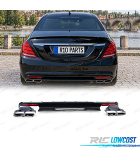 DIFFUSEUR MERCEDES CLASSE S W222 13-17 LOOK AMG S63 NOIR BRILLANT + EMBOUTS CHROMÉS