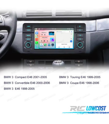 RADIO GPS ANDROID 15 BMW E46 SÉRIE 3 98-05 / COMPACT 01-05 / CABRIO 00-06 / TOURING 99-05 / COUPÉ 98-06 7" 4GB+64GB