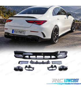 DÉFLECTEUR MERCEDES CLA C118 X118 19-25 LOOK AMG A45S NOIR BRILLANT + EMBOUTS D'ÉCHAPPEMENT NOIRS