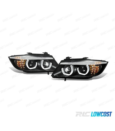 PHARES BMW E90 E91 05-08 ANGEL EYES LED 3D FOND NOIR