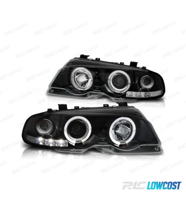 PHARES BMW E46 99-03 ANGEL EYES LED FOND NOIR