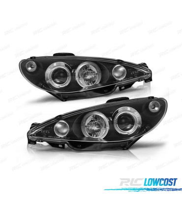 PHARES POUR PEUGEOT 206 02-08 ANGEL EYES CCFL FOND NOIR H7 OEM