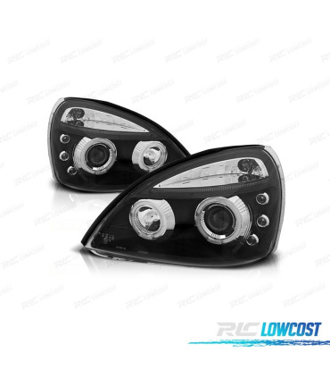 PHARES POUR RENAULT CLIO B 01-05 LED ANGEL EYES FOND NOIR