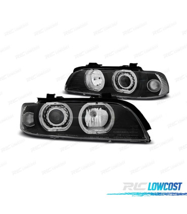 PHARES BMW E39 95-00 ANGEL EYES LED FOND NOIR
