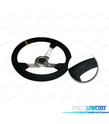 VOLANT INVERSÉ EN CUIR RETOURNÉ NOIR AVEC BRAS ARGENTÉS ET BORDURE JAUNE