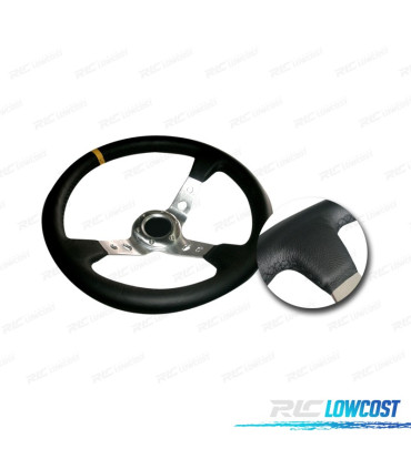 VOLANT TYPE OMP GRIS PEAU SYNTHÉTIQUE NOIRE